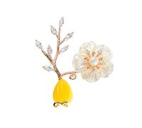 Brooch Pin for Women Cubic Zirconia Shell Flower Stone Vase Brooches for Women Elegant Wedding Pin Brooch Plant Fashion Jewelry 2 Colors Christmas Brooches (Color : Bianco)