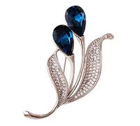 Brooch Pin for Women, Fashion Blue Rhinestone Flowers Brooch Simulated Crystal Floral Leaf Pin Bridal Party Jewelry