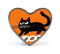 Brooch Pin Lapel Pins Heart Pin Women Brooch Pins for Hat Bag Suit Tie Wedding Birthday Black Cat on Orange Background Printed Valentine Pin, Love form, Aluminum, aluminum alloy