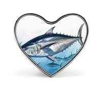 Brooch Pin Lapel Pins Heart Pin Women Brooch Pins for Hat Bag Suit Tie Wedding Birthday Bluefin Tuna Thunnus Printed Valentine Pin, Love form, Aluminum, aluminum alloy