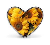 Brooch Pin Lapel Pins Heart Pin Women Brooch Pins for Hat Bag Suit Tie Wedding Birthday Many Sunflowers Printed Valentine Pin, Love form, Aluminum, aluminum alloy