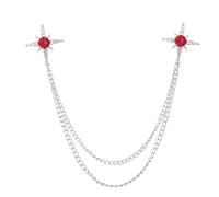 Brooch Pin Tassel Chain Star Brooch Rhinestone Crystal Lapel Pin Badge Men's Shirt Collar Pins Jewelry Brooches(Sliver Red)