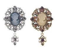 Brooch Pins 2PCS Vintage Cameo Brooch Pins Women Crystal Pendant Brooches Alloy Rhinestones Brooch Flower Brooch Fashion Jewelry Clothing Accessories