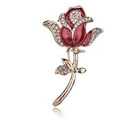 Brooch Pins Faux Pearl Broochs Crystal Red Brooch Rose Rhinestone Pins Flower Accessories Clothing Women Other Rhinestone Brooches for Women (Red, One Size)