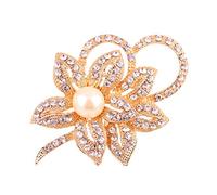Brooch Pins Faux Pearl Broochs Twin Petals Big Pearl Versatile Rhinestone Coat Silver Brooch Fashion Cactus Corsage Women's Suit Coat Jewelry 1pc Christmas And Brooches (Gold, One Size)