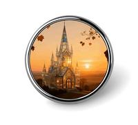 Brooch Pins Metal Amber Castle Scenery Lapel Pins Decorative Badge Button Cool Hats Bags Backpacks Suits Shirts Scarves Pin Cool Jewelry Charms Clothing Accessories Men Women Gift