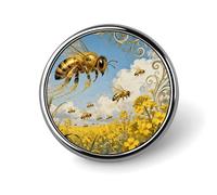 Brooch Pins Metal Bee Rapeseed Field Lapel Pins Decorative Badge Button Cool Hats Bags Backpacks Suits Shirts Scarves Pin Cool Jewelry Charms Clothing Accessories Men Women Gift