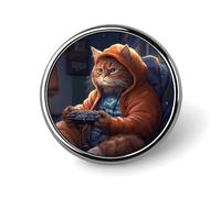 Brooch Pins Metal Fat Cat Playing Games Lapel Pins Decorative Badge Button Cool Hats Bags Backpacks Suits Shirts Scarves Pin Cool Jewelry Charms Clothing Accessories Men Women Gift