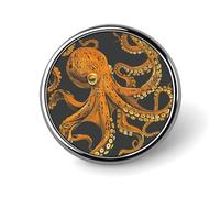 Brooch Pins Metal Orange Octopus Pattern Lapel Pins Decorative Badge Button Cool Hats Bags Backpacks Suits Shirts Scarves Pin Cool Jewelry Charms Clothing Accessories Men Women Gift