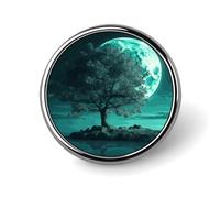 Brooch Pins Metal Teal Tree in Moonlight Lapel Pins Decorative Badge Button Cool Hats Bags Backpacks Suits Shirts Scarves Pin Cool Jewelry Charms Clothing Accessories Men Women Gift