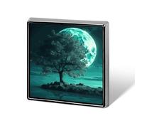 Brooch Pins Metal Teal Tree in Moonlight Lapel Pins Decorative Badge Button Cool Hats Bags Backpacks Suits Shirts Scarves Pin Cool Jewelry Charms Clothing Accessories Men Women Gift