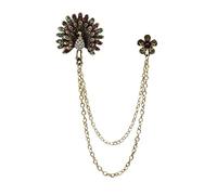 Brooch With Chains Retro Suit Metal Brooch Jewelry Vintage Animal Peacock Tassel Lapel Pin Double-layer Chain Men Accessories(Bronze)