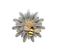 Brooches, Daisy Bee Brooch Spring Pink Enamel Flower Honey Insect Pin Vintage Elegant Simple Badge Girls Party Gift Accessories(Grey)