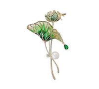 brooches Elegant and Charming Lotus Flower and Leaf Brooch Exquisite Clothing Accessories Beautiful Women's Cape Button Lapel Pins(Green)