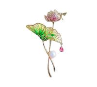 brooches Elegant and Charming Lotus Flower and Leaf Brooch Exquisite Clothing Accessories Beautiful Women's Cape Button Lapel Pins(Pink)