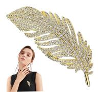 Brooches for Women Feather-Shaped Gold Brooch with Shiny Diamond 1x2.4 Inch Lapel Pin Exquisite & Beautiful Brooch Pins for Wedding, Banquet, Party Brooches for Women