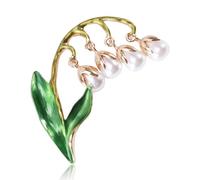 Brooches For Women Green Lily Of The Valley Flower String Brooch Set With Diamonds Crystal Pearl Pin Plant Corsage Clothing Pin Accessories Shawl Buckle