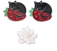 Brooches Pin 3PCS Cute Cartoon Black Cat Enamel Pin White Lotus Flower Enamel Brooches Backpack Badge Pin Women Lapel Pin Clothing Decor Accessories