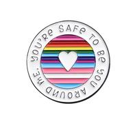 Brooches Pin Geometric Circular Rainbow Stripes English By My Side Brooch Pin Warm Words Metal Badge (White, 2. 8X2. 8CM)