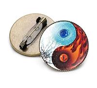 Brooches, Yin Yang Brooches Black White Tai Chi Butterfly Dragon Cat Pattern Round Brooch Glass Crystal Gem Metal Pins(6)