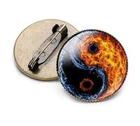 Brooches, Yin Yang Brooches Black White Tai Chi Butterfly Dragon Cat Pattern Round Brooch Glass Crystal Gem Metal Pins(5)