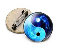 Brooches, Yin Yang Brooches Black White Tai Chi Butterfly Dragon Cat Pattern Round Brooch Glass Crystal Gem Metal Pins(8)