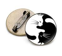 Brooches, Yin Yang Brooches Black White Tai Chi Butterfly Dragon Cat Pattern Round Brooch Glass Crystal Gem Metal Pins(2)