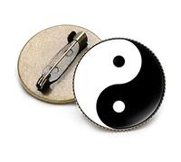 Brooches, Yin Yang Brooches Black White Tai Chi Butterfly Dragon Cat Pattern Round Brooch Glass Crystal Gem Metal Pins(1)