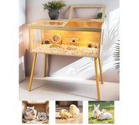 Brooder Box for Chicks Natural Pine Wood hamster cage with Thermostat & Heating Lamp & 4 solid wood legs - 1.5cm Thick Solid Panels for Chicks/Ducklings/Hamsters/Chew-Proof (100 * 53 * 52cm)