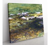 Brook And Meadow by John Singer Sargent Classic Painting Canvas Wall Art Print Ready to Hang, Framed Picture for Living Room Bedroom Home Office Décor, 35x35 cm (14x14 Inch)