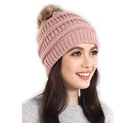 Brook + Bay - Beanie Hats for Women, Pom Pom Hat Soft Chunky Knit Beanie for Cold Weather, Stocking Cap for Women Winter Hats Pink