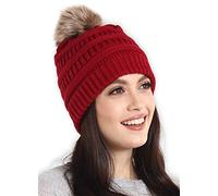 Brook + Bay Chunky Knit Pom Beanie - Women's Bobble Hat, Cozy Warmth - Women's Hats & Caps Ideal for Winter, No-Slip Fit for All Hairstyles - Wooly Hat for Men, Bobble Hat Men Maroon