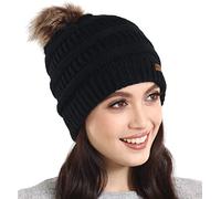 Brook + Bay Chunky Knit Pom Beanie - Women's Bobble Hat, Cozy Warmth - Women's Hats & Caps Ideal for Winter, No-Slip Fit for All Hairstyles - Wooly Hat for Men, Bobble Hat Men Black