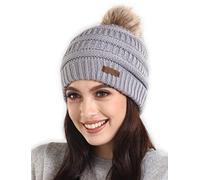Brook + Bay Chunky Knit Pom Beanie - Women's Bobble Hat, Cozy Warmth - Women's Hats & Caps Ideal for Winter, No-Slip Fit for All Hairstyles - Wooly Hat for Men, Bobble Hat Men Light Gray