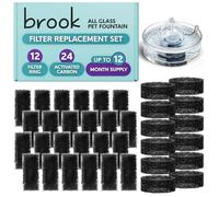BROOK Glass Pet Fountain Filter Replacement Set - 12 Filter Rings & 24 Activated Carbon Pouches - Up to 12 Month Supply Replacement Filters Set for BROOK Cat Fountain