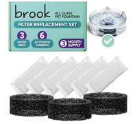 BROOK Glass Pet Fountain Filter Replacement Set - 3 Filter Rings & 6 Activated Carbon Pouches - 3 Month Supply Replacement Filters Set for BROOK Cat Fountain