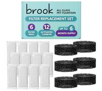 BROOK Glass Pet Fountain Filter Replacement Set - 6 Filter Rings & 12 Activated Carbon Pouches - Up to 6 Month Supply Replacement Filters Set for BROOK Cat Fountain