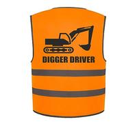 Brook Hi Vis Digger Driver Kids Hi Vis Vest Children's High Visibility Reflective Safety Waistcoat Fancy Dress JCB Construction, Add child's name to the front, Personalised