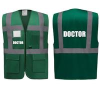 Brook Hi Vis, Doctor Superior Green Hi Vis Zipped Safety Vest - High Visibility Waistcoat with Reflective Bands for Company Compliance First Aid & Medical Staff