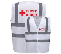 Brook Hi Vis First Aider Hi Vis Vest White - Reflective Safety Waistcoat - 2 Band & Brace - Velcro Fastening - Workplace, Event & Site First Aid
