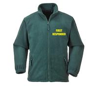 Brook Hi Vis First Responder Premium Green Fleece Jacket Yellow Text, Printed Medical Workwear, First Aider Uniform for Healthcare, Events, Schools, Workplace & Emergency Response XL