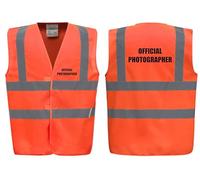 Brook Hi Vis Official Photographer Vest - Hi Vis Vest With Front and Back Print For Event Media Staff, Reflective Safety High Vis Vest Apparel Lightweight Workwear In 7 Colours (Orange, L)