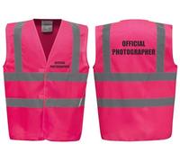 Brook Hi Vis Official Photographer Vest - Hi Vis Vest With Front and Back Print For Event Media Staff, Reflective Safety High Vis Vest Apparel Lightweight Workwear In 7 Colours (Pink, XXL)