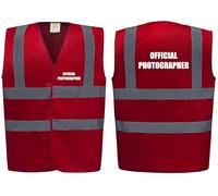 Brook Hi Vis Official Photographer Vest - Hi Vis Vest With Front and Back Print For Event Media Staff, Reflective Safety High Vis Vest Apparel Lightweight Workwear In 7 Colours (Red, XL)