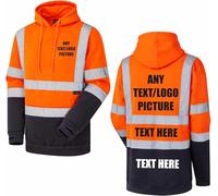 Brook Hi Vis Personalised Orange/Navy Hi Vis Pullover Hoodie Reflective Safety Workwear with Logo or Text, Two Tone High Visibility Work Hoodie
