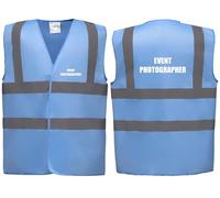 Brook Hi Vis Premium Safety Vest - EVENT PHOTOGRAPHER Printed Front & Back, Event Management High Viz Waistcoat, Available in 14 Colours, Festivals (Sky Blue, Medium)