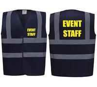 Brook Hi Vis Premium Safety Vest - EVENT STAFF Printed Front & Back, Event Management High Viz Waistcoat, Available in 14 Colours, Festivals (UK, Alpha, XL, Regular, Regular, Navy)