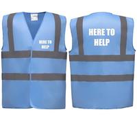 Brook Hi Vis Premium Safety Vest - HERE TO HELP Printed Front & Back, Event Management High Viz Waistcoat, Available in 14 Colours Festivals Events (UK, Alpha, XL, Regular, Regular, Sky Blue)