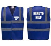Brook Hi Vis Premium Safety Vest - HERE TO HELP Printed Front & Back, Event Management High Viz Waistcoat, Available in 14 Colours Festivals Events (UK, Alpha, XL, Regular, Regular, Blue)