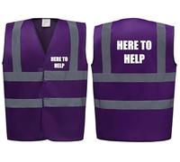 Brook Hi Vis Premium Safety Vest - HERE TO HELP Printed Front & Back, Event Management High Viz Waistcoat, Available in 14 Colours Festivals Events (UK, Alpha, L, Regular, Regular, Purple)